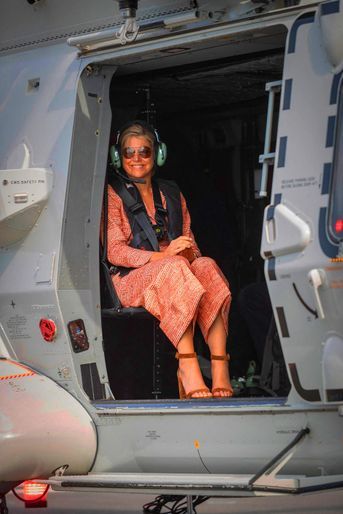 La reine Maxima des Pays-Bas dans un hélicoptère à Den Helder, le 24 juin 2019