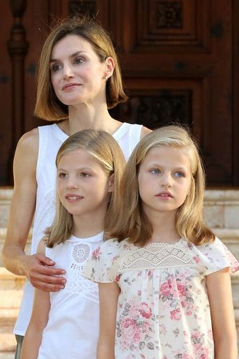 La reine Letizia d'Espagne et les princesses Leonor et Sofia (de droite à gauche), le 3 août 2015