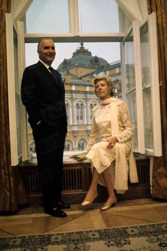 Georges Pompidou avec son épouse Claude à Moscou en octobre 1970.