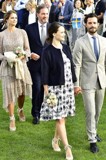 La princesse Madeleine, son mari Chris, la princesse Sofia et le prince Carl Philip aux 40 ans de la princesse Victoria, le 14 juillet 2017.