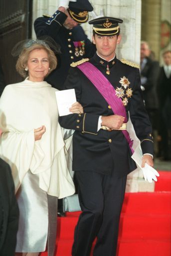La reine Sofia d&#039;Espagne et le prince Felipe, à Bruxelles le 4 décembre 1999