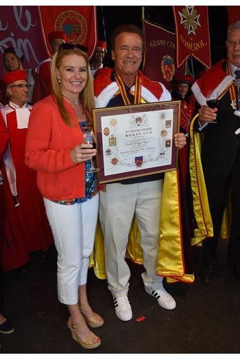 Arnold Schwarzenegger et sa compagne Heather Milligan à la Fête du vin à Libourne 