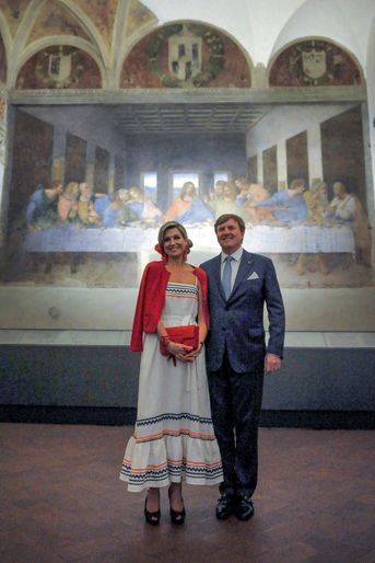 La reine Maxima et le roi Willem-Alexander des Pays-Bas devant &quot;La Cène&quot; de Leonard de Vinci à Milan, le 22 juin 2017