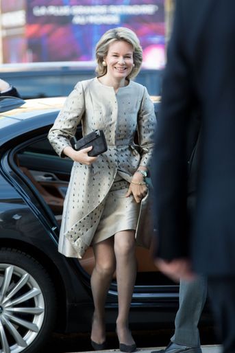 La reine des Belges Mathilde à son arrivée au Petit Palais à Paris, le 9 janvier 2019