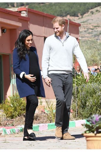 Meghan Markle et le prince Harry lors de leur visite au village Asni au Maroc le 24 février 2019