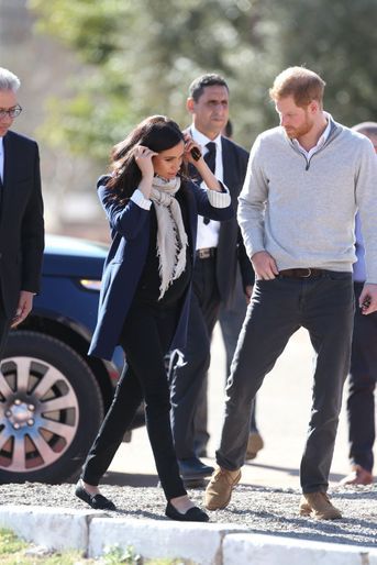 Meghan Markle et le prince Harry lors de leur visite au village Asni au Maroc le 24 février 2019