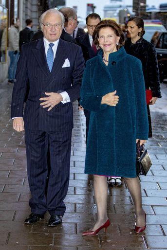 La reine Silvia et le roi Carl XVI Gustaf de Suède à Stockholm, le 18 décembre 2018