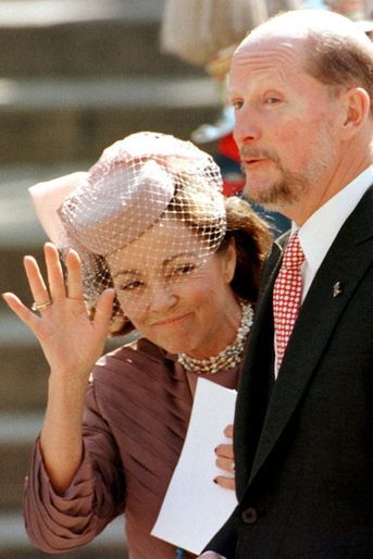 L'ancien roi Siméon de Bulgarie et sa femme Margarita au mariage de l'infante Cristina d'Espagne et de Inaki Urdangarin, à Barcelone le 4 octobre 1997