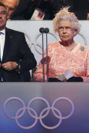 La reine Elizabeth II lors de la cérémonie d'ouverture des JO de Londres, le 28 juillet 2012