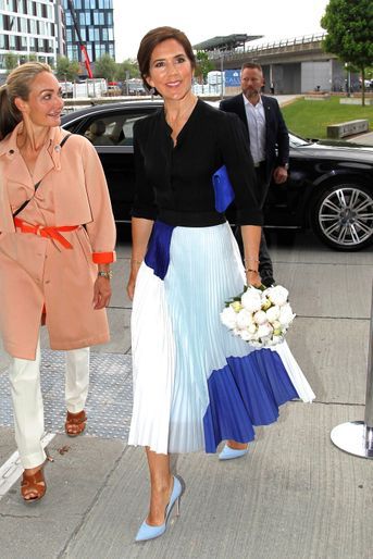 La princesse Mary de Danemark arrive pour le Sommet de la mode à Copenhague, le 15 mai 2018