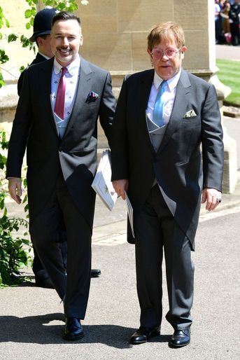 Elton John et son mari David Furnish au mariage de Meghan et Harry, le 19 mai 2018.