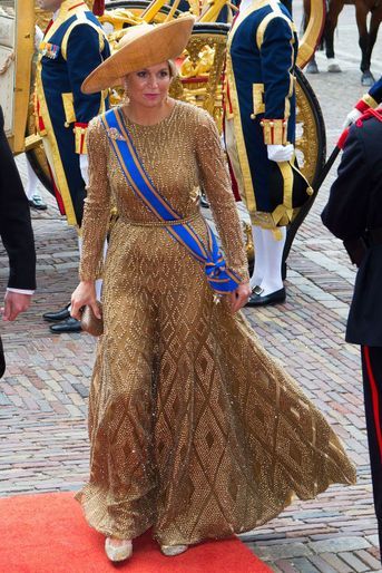 La reine Maxima des Pays-Bas à La Haye dans une robe Jan Taminiau, le 17 septembre 2013