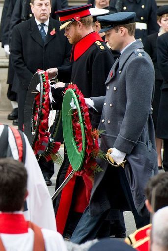 Les princes Harry et William au Cénotaphe à Londres, le 8 novembre 2015