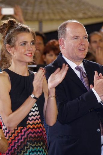 Charlotte Casiraghi avec le prince Albert II de Monaco au Jumping de Monaco, le 27 juin 2015