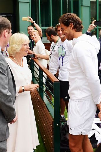 La duchesse de Cornouailles Camilla avec Rafael Nadal à Wimbledon, le 2 juillet 2015