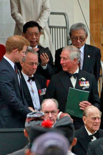 Les princes Philip, Charles et Harry à Londres, le 9 juin 2015