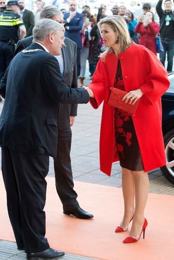 La reine Maxima des Pays-Bas à une réunion au théâtre Beatrix à Utrecht, le 14 avril 2015