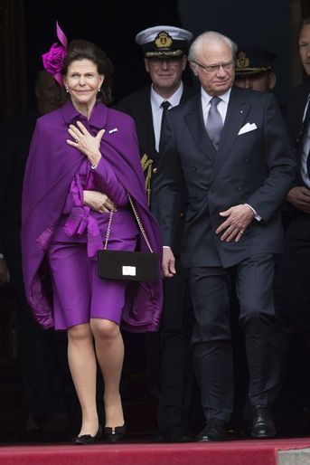 La reine Silvia et le roi Carl XVI Gustaf de Suède à Copenhague, le 16 avril 2015