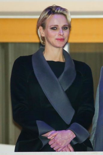 La princesse Charlène au balcon du Palais de Monaco, le 3 avril 2015