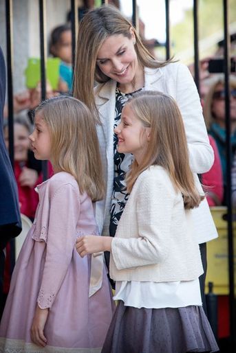 La reine Letizia et les princesses Leonor et Sofia d&#039;Espagne à Palma de Majorque, le 5 avril 2015
