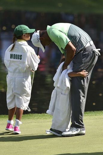 Tiger Woods, sa fille Sam et son fils Charlis à Augusta le 8 avril 2015