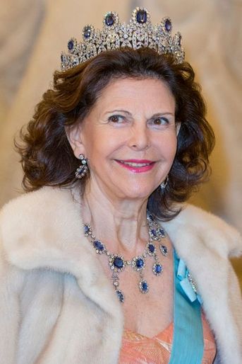 La reine silvia porte le diadème en saphirs et diamants "Leuchtenberg", le 15 avril 2015