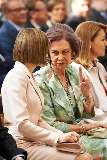 La reine Letizia et l'ex-reine Sofia d'Espagne à Madrid, le 29 avril 2015