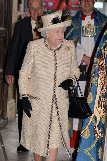 La reine Elizabeth II et le duc d&#039;Edimbourg arrivent à l&#039;abbaye de Westminster à Londres, le 9 mars 2015