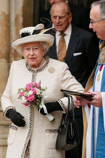 La reine Elizabeth II et le duc d&#039;Edimbourg quittent l&#039;abbaye de Westminster à Londres, le 9 mars 2015