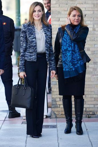 La reine Letizia d&#039;Espagne, avec la secrétaire d&#039;Etat Susana Camarero, arrive au comité espagnol de l&#039;Unicef à Madrid, le 16 mars 2015