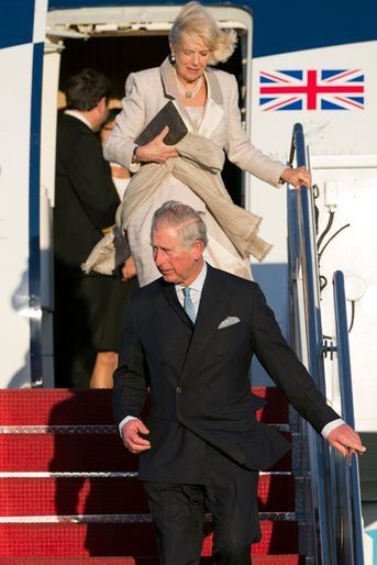 Le prince Charles et Camilla Parker-Bowles arrivent à  la base aérienne d&#039;Andrews, près de Washington, le 17 mars 2015