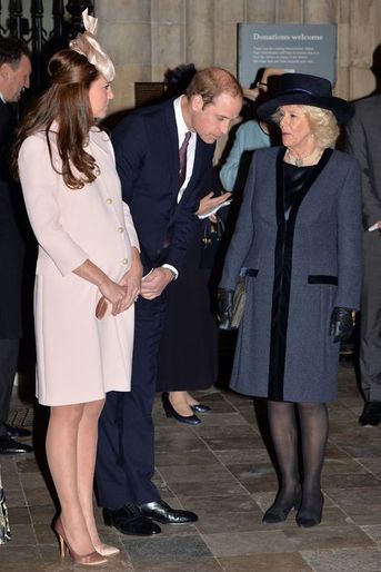 Le prince William, Kate et Camilla Parker-Bowles à l&#039;abbaye de Westminster à Londres, le 9 mars 2015