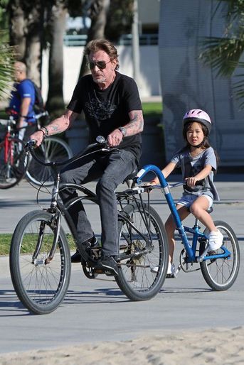 Johnny Hallyday avec Joy à Santa Monica, le 24 janvier 2015