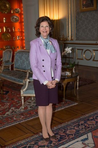 La reine Silvia de Suède au Palais royal à Stockholm, le 28 janvier 2015