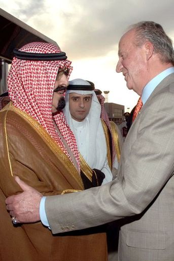 Le roi Abdallah avec le roi Juan Carlos d&#039;Espagne à Riad, le 8 avril 2006