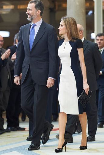 Le roi Felipe VI et la reine Letizia lors de la remise des Prix de la culture 2013 à Madrid, le 16 février 2015