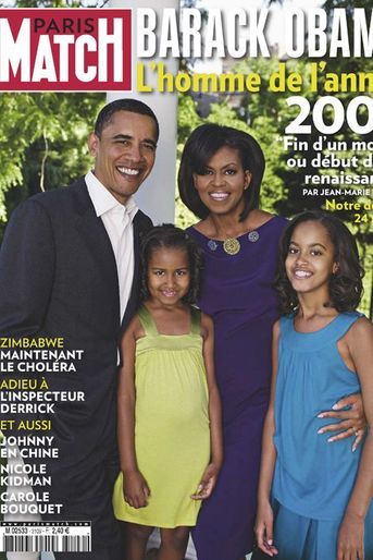 Couverture du Paris Match n°3109 daté du 18 décembre 2008: la famille Obama prend la pose à la Maison-Blanche. Malia est âgée de 10 ans.