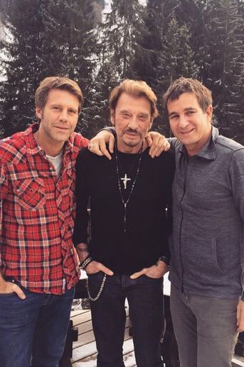 Johnny Hallyday, avec Emmanuel-Philibert de Savoie et Pierre Rambaldi à Gstaad, le 26 décembre 2014
