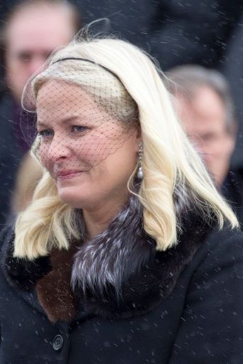La princesse Mette-Marit lors des obsèques de Johan Martin Ferner à Oslo, le 2 février 2015