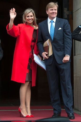 La reine Maxima des Pays-Bas, avec le roi Willem-Alexander, à Amsterdam, le 13 janvier 2015