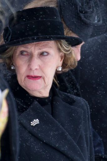 La reine Sonja lors des obsèques de Johan Martin Ferner à Oslo, le 2 février 2015