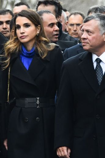 La reine Rania et le roi Abdallah II de Jordanie à Paris, le 11 janvier 2015
