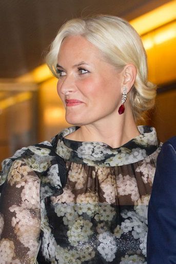 La princesse Mette-Marit de Norvège avant le dîner du prix Nobel de la Paix à Oslo, le 10 novembre 2014