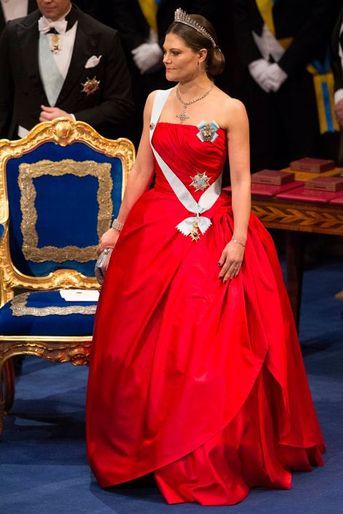 La princesse Victoria de Suède à la cérémonie de remise des prix Nobel à Stockholm, le 10 décembre 2014