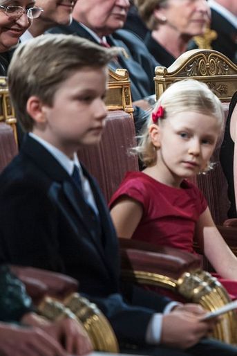Le prince Gabriel et la princesse Eléonor de Belgique au concert de Noël au Palais royal de Bruxelles, le 17 décembre 2014