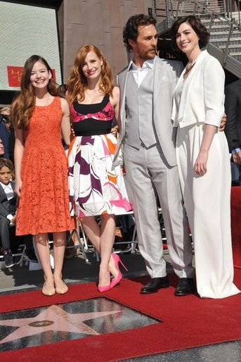 Mackenzie Foy, Jessica Chastain, Matthew McConaughey et Anne Hathaway à Los Angeles le 17 novembre 2014