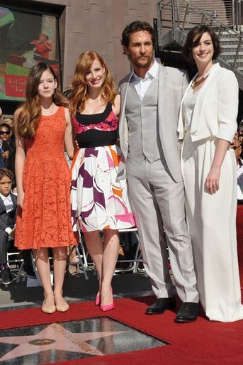 Mackenzie Foy, Jessica Chastain, Matthew McConaughey et Anne Hathaway à Los Angeles le 17 novembre 2014