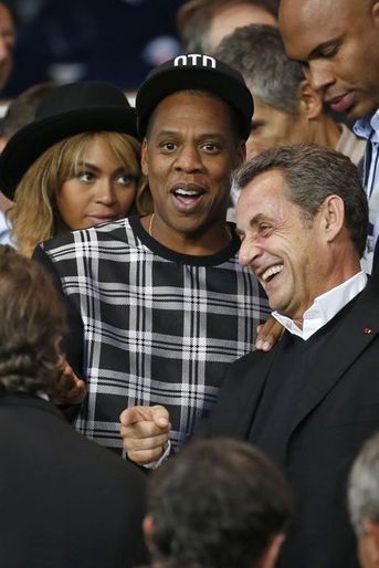 Beyoncé, Jay Z et Nicolas Sarkozy au Parc des Princes pour le match PSG-Barcelone