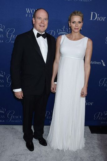 Charlène de Monaco en Christian Dior Couture et le prince Albert de Monaco lors du Gala Princesse Grace à Beverly Hills, le 8 octobre 2014
