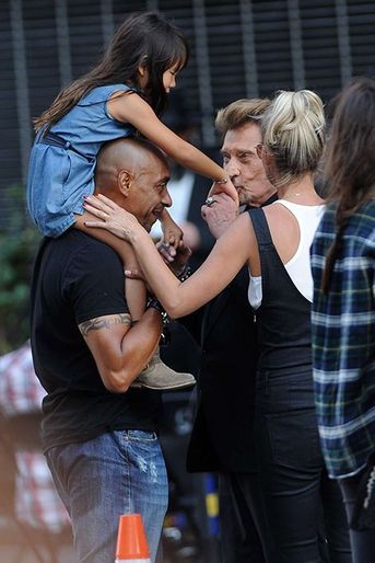 Johnny Hallyday en famille sur le tournage de son nouveau clip à Los Angeles, le lundi 13 octobre 2014